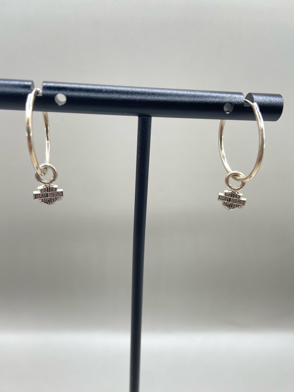 Harley Davidson Bar and Shield Charm Hoop Earrings